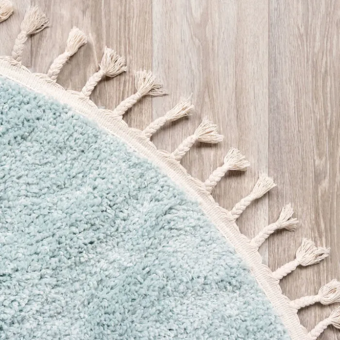 Teppich Hochflor Rund - Lofty Fringe Hellblau Türkis