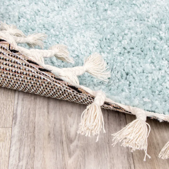 Teppich Hochflor Rund - Lofty Fringe Hellblau Türkis