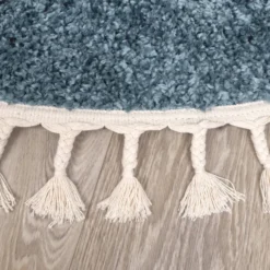 Teppich Hochflor Rund - Lofty Fringe Blau