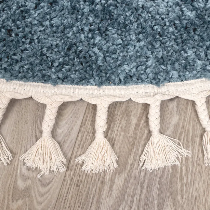 Teppich Hochflor Rund - Lofty Fringe Blau