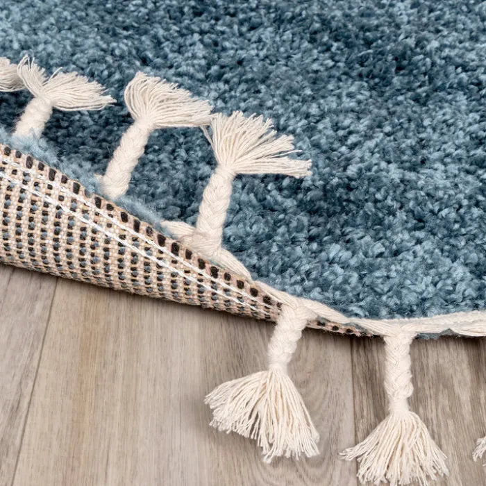 Teppich Hochflor Rund - Lofty Fringe Blau