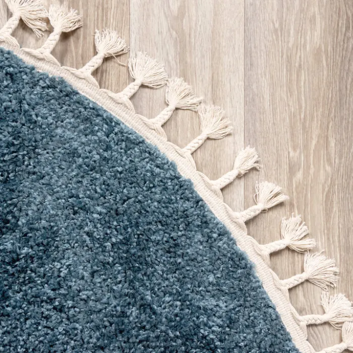 Teppich Hochflor Rund - Lofty Fringe Blau