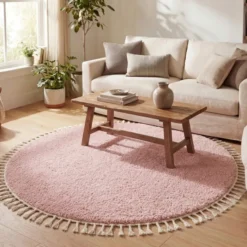 Teppich Hochflor Rund - Lofty Fringe Rosa