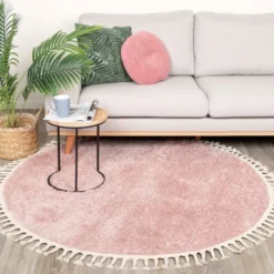 Teppich Hochflor Rund - Lofty Fringe Rosa