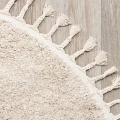 Teppich Hochflor Rund - Lofty Fringe Creme Weiß