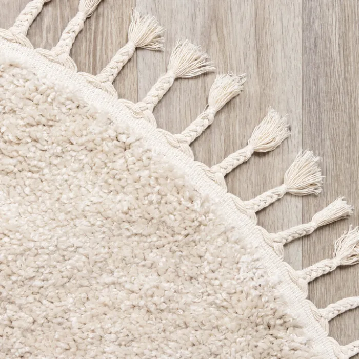Teppich Hochflor Rund - Lofty Fringe Creme Weiß