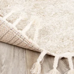 Teppich Hochflor Rund - Lofty Fringe Creme Weiß