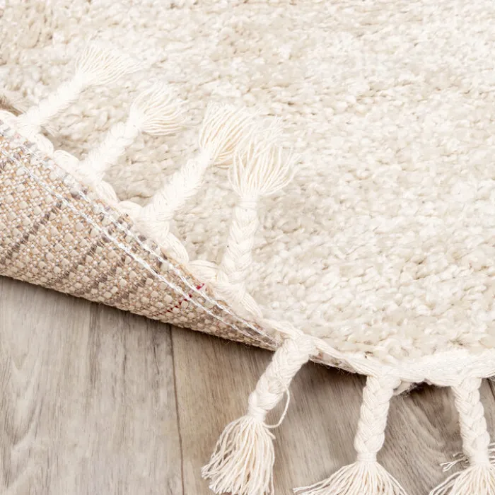Teppich Hochflor Rund - Lofty Fringe Creme Weiß