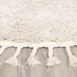 Teppich Hochflor Rund - Lofty Fringe Creme Weiß