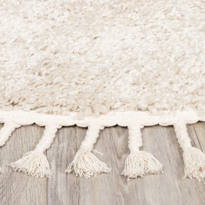 Teppich Hochflor Rund - Lofty Fringe Creme Weiß