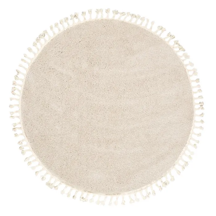 Teppich Hochflor Rund - Lofty Fringe Creme Weiß