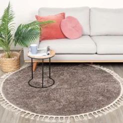 Teppich Hochflor Rund - Lofty Fringe Taupe