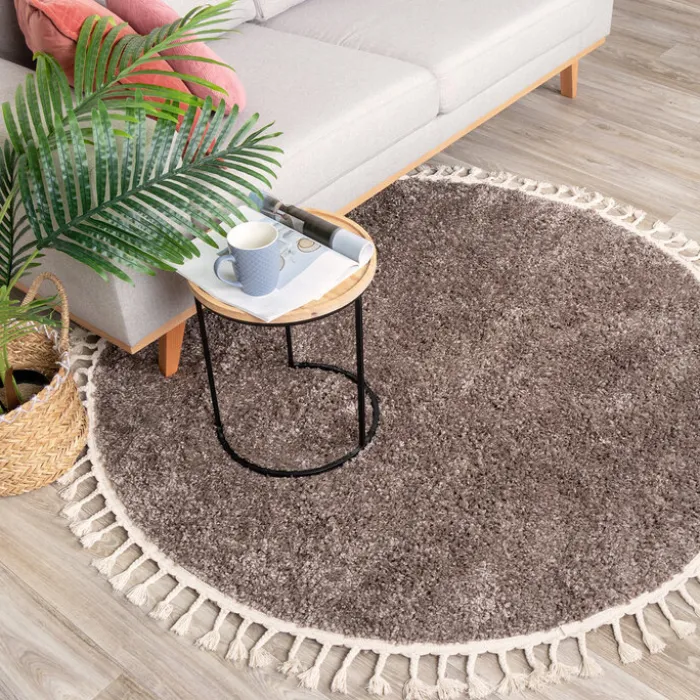 Teppich Hochflor Rund - Lofty Fringe Taupe
