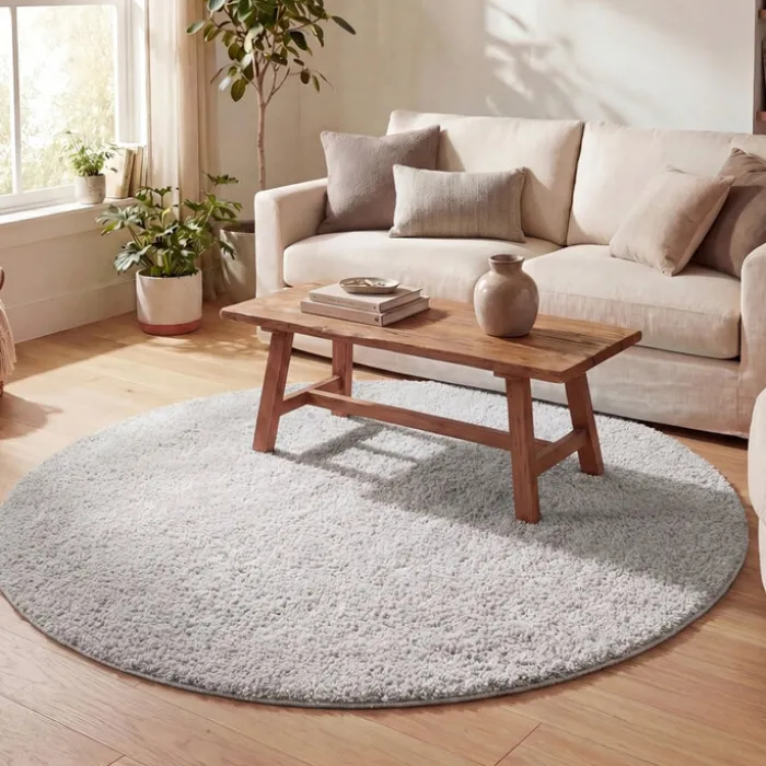 Teppich Hochflor Rund - Lofty Hellgrau