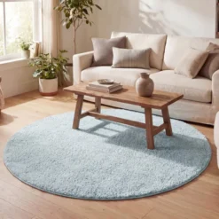 Teppich Hochflor Rund - Lofty Hellblau Türkis