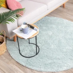 Teppich Hochflor Rund - Lofty Hellblau Türkis