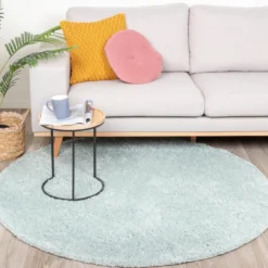 Teppich Hochflor Rund - Lofty Hellblau Türkis