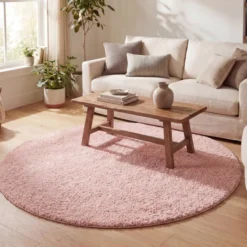 Teppich Hochflor Rund - Lofty Rosa