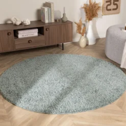 Teppich Hochflor Rund - Wish Blau Grün