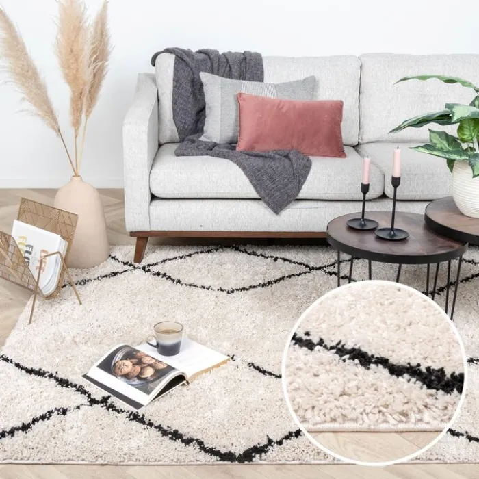 Teppich Hochflor - Sensa Double Creme Schwarz
