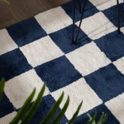 Teppich kariert - Blox blau weiß