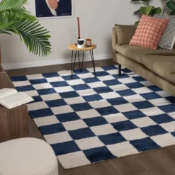 Teppich kariert - Blox blau weiß