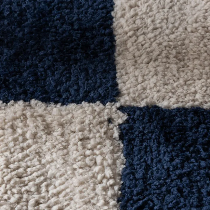 Teppich kariert - Blox Fringe blau weiß