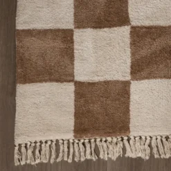 Teppich kariert - Blox Fringe beige weiß