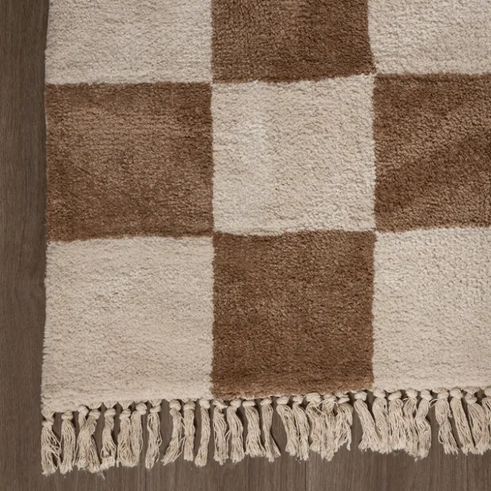 Teppich kariert - Blox Fringe beige weiß