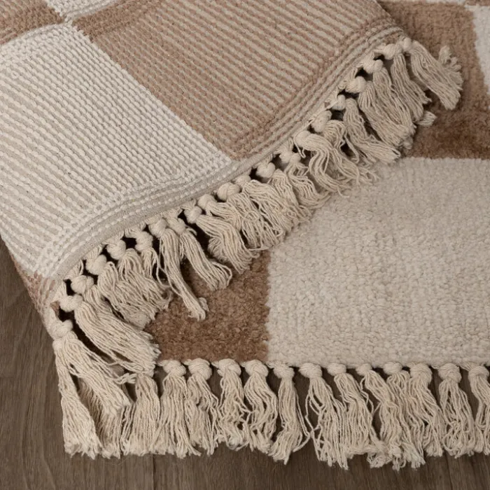 Teppich kariert - Blox Fringe beige weiß