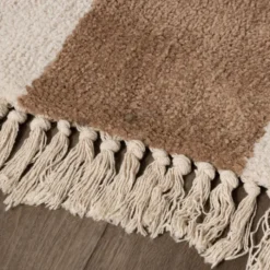 Teppich kariert - Blox Fringe beige weiß