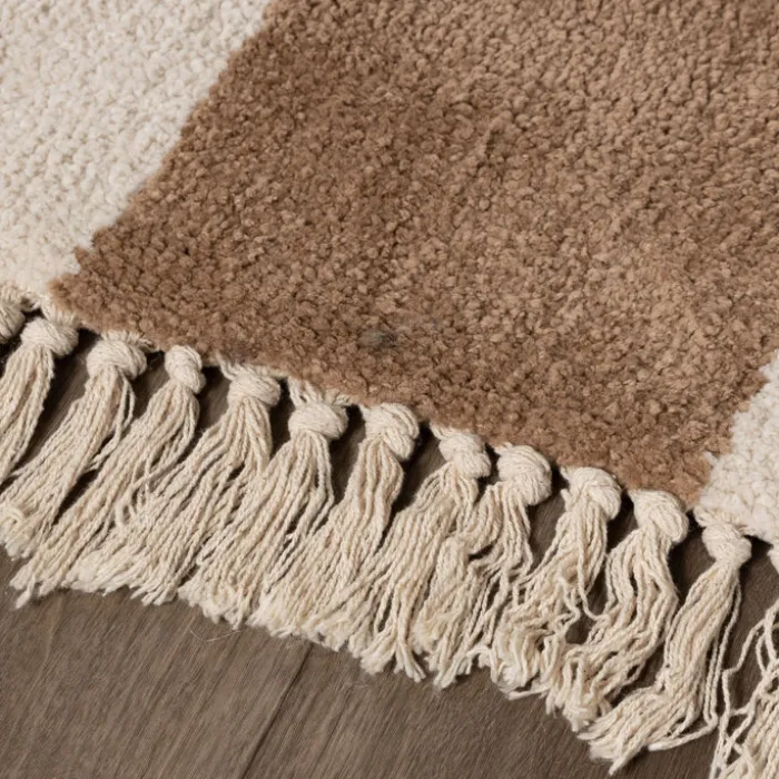 Teppich kariert - Blox Fringe beige weiß