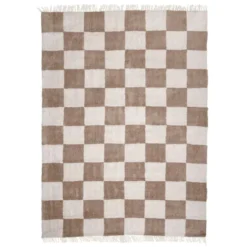 Teppich kariert - Blox Fringe beige weiß