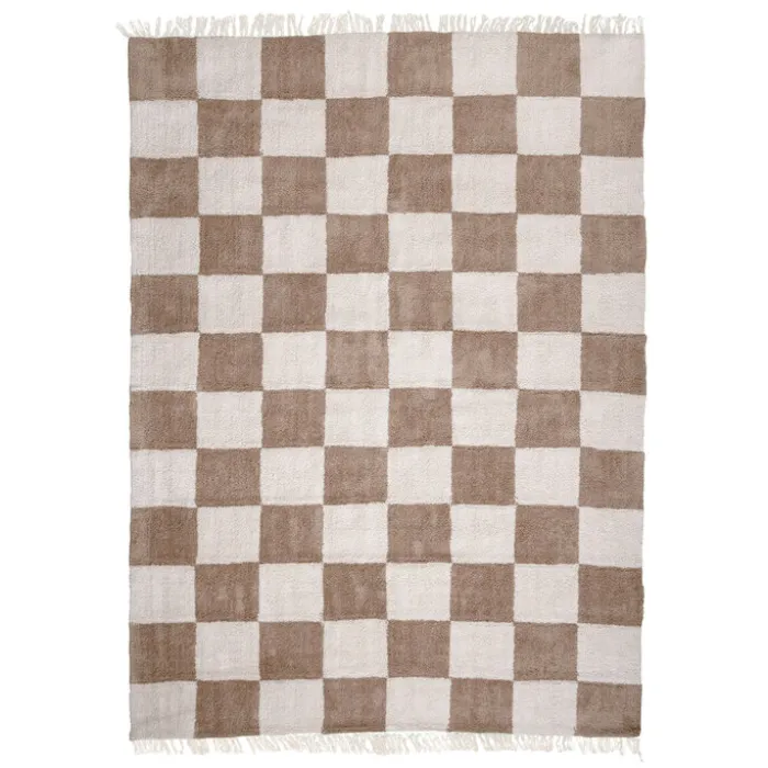 Teppich kariert - Blox Fringe beige weiß
