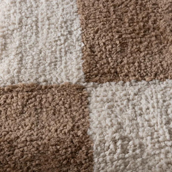 Teppich kariert - Blox Fringe beige weiß