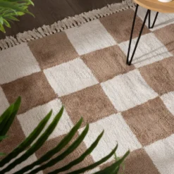 Teppich kariert - Blox Fringe beige weiß