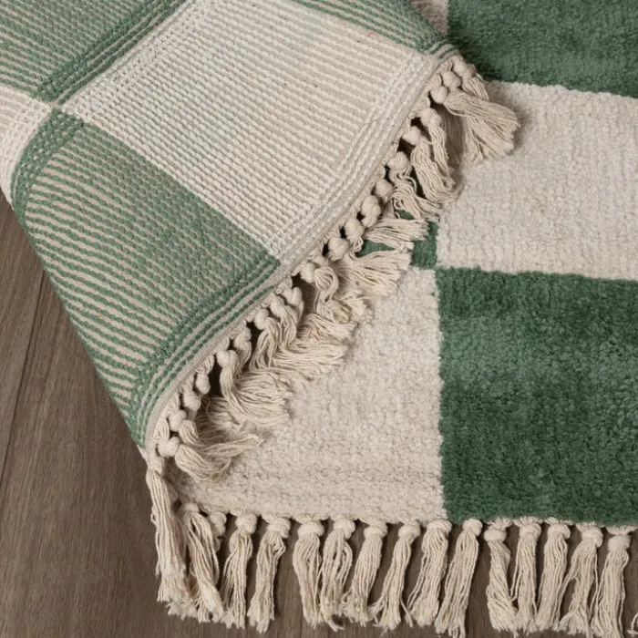 Teppich kariert - Blox Fringe grün weiß