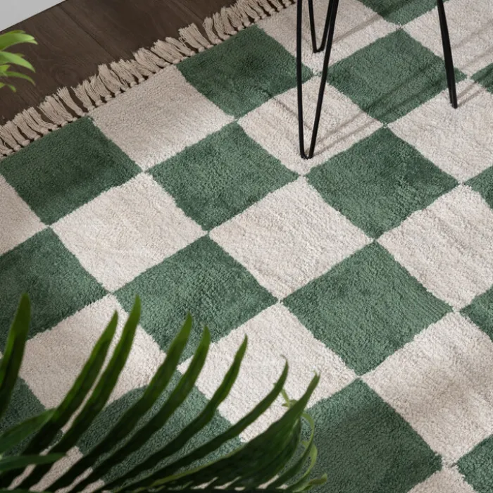 Teppich kariert - Blox Fringe grün weiß