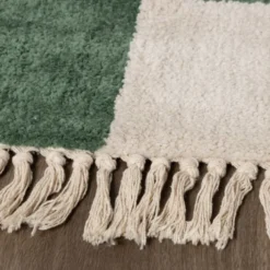 Teppich kariert - Blox Fringe grün weiß