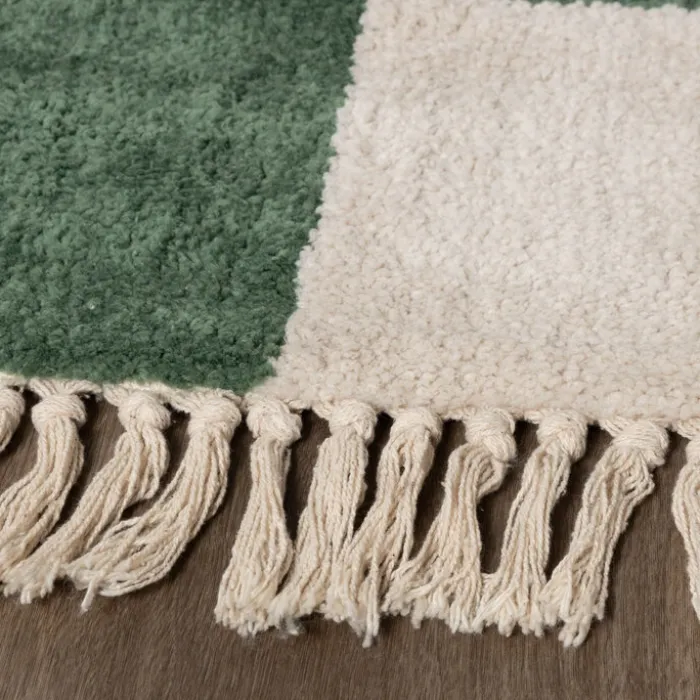 Teppich kariert - Blox Fringe grün weiß