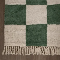Teppich kariert - Blox Fringe grün weiß
