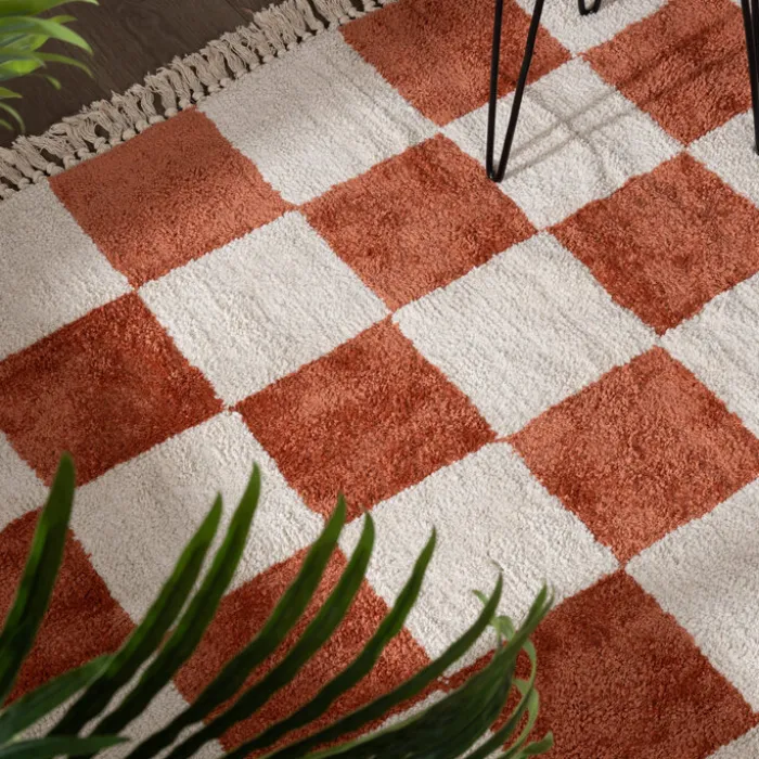 Teppich kariert - Blox Fringe terracotta weiß