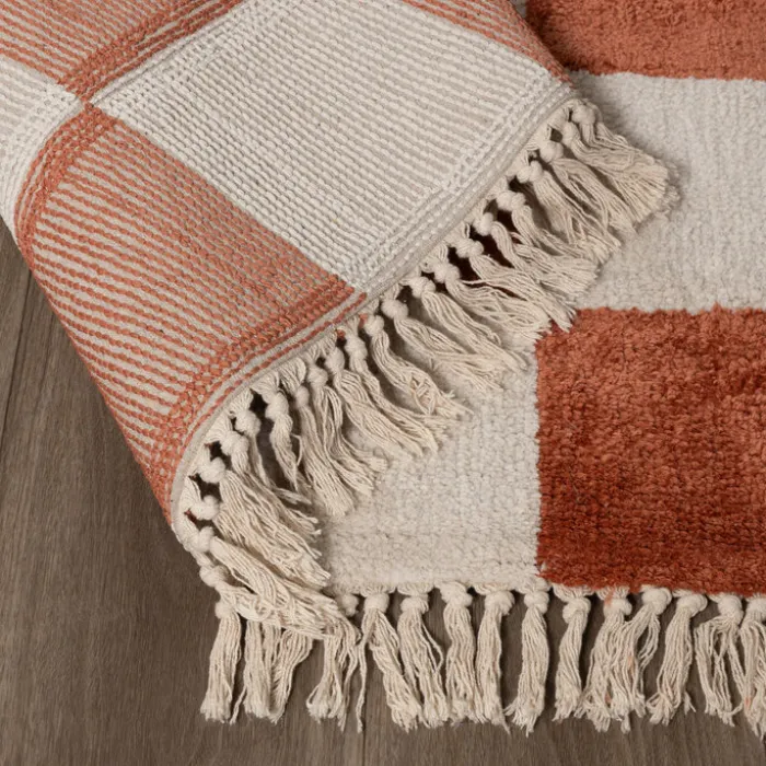 Teppich kariert - Blox Fringe terracotta weiß
