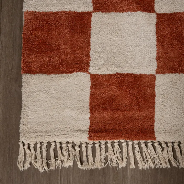 Teppich kariert - Blox Fringe terracotta weiß