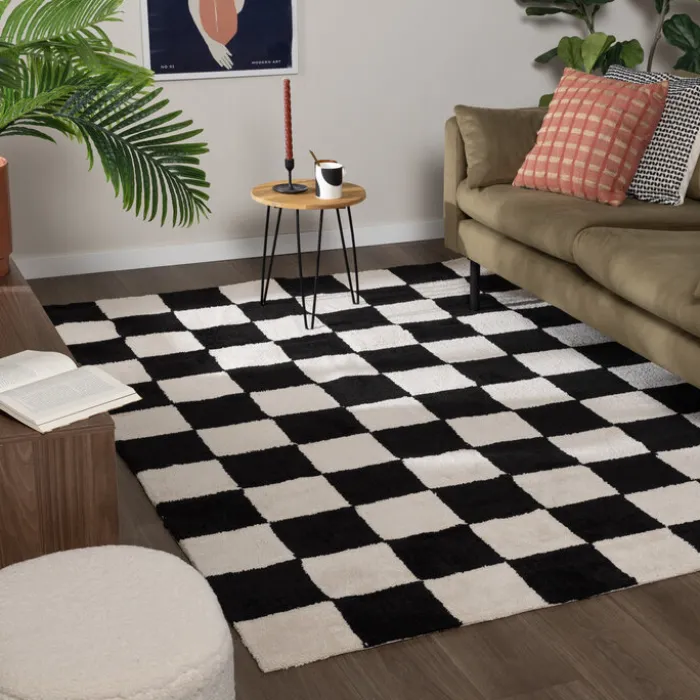 Teppich kariert - Blox schwarz weiß