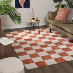 Teppich kariert - Blox terracotta weiß
