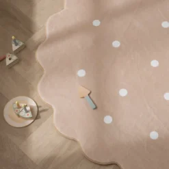 Teppich Kinderzimmer Rund - Cloudy Dots Beige