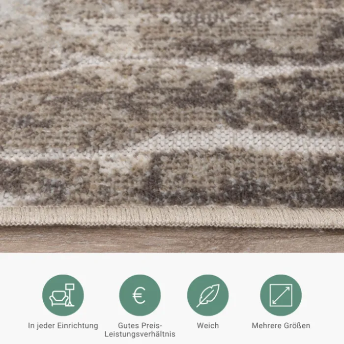Teppich Modern - Hendrix Grunge Creme Grau