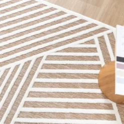 Teppich Modern - Nori Lines Weiß Taupe