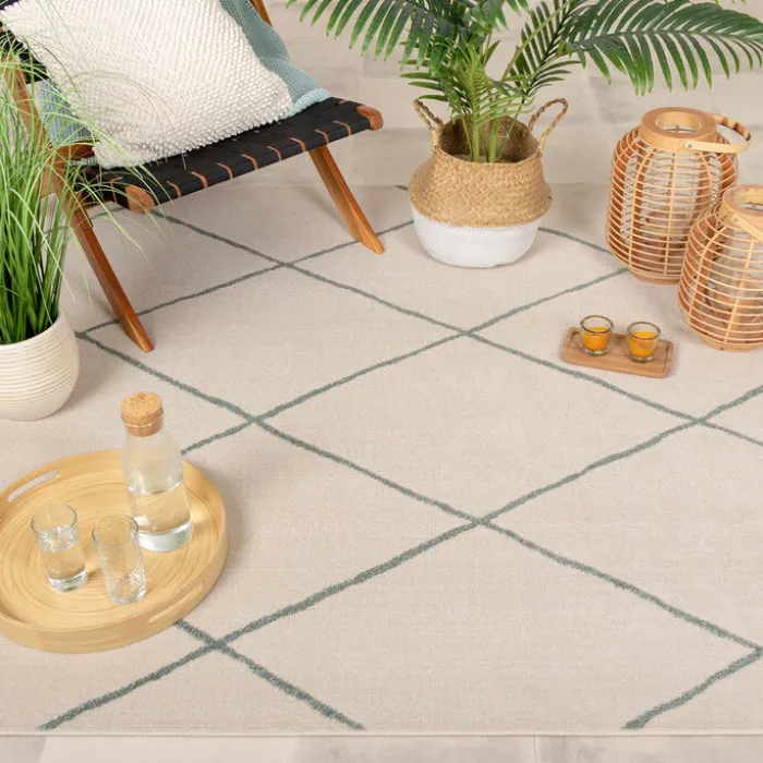 Teppich Skandinavisch - Odin Lines Creme Grün